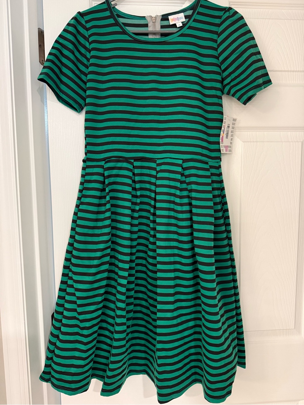 Lularoe Amelia dress - Green and Black Striped Short Sleeve Dress